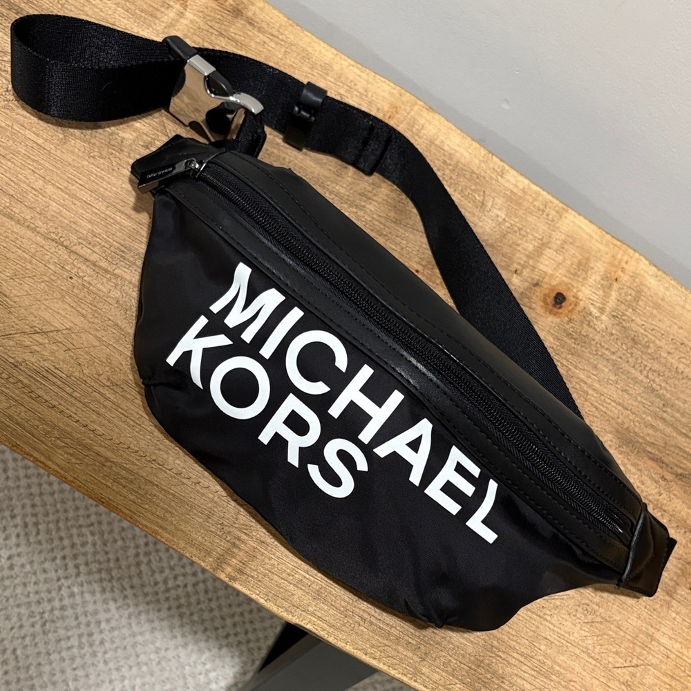 Michael Kors Black Belt Bag with White Logo